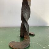 Brutalist wrought iron and brass candle holder