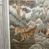 Important Indochinese silk embroidered hanging, Deer in the forest, circa 1940