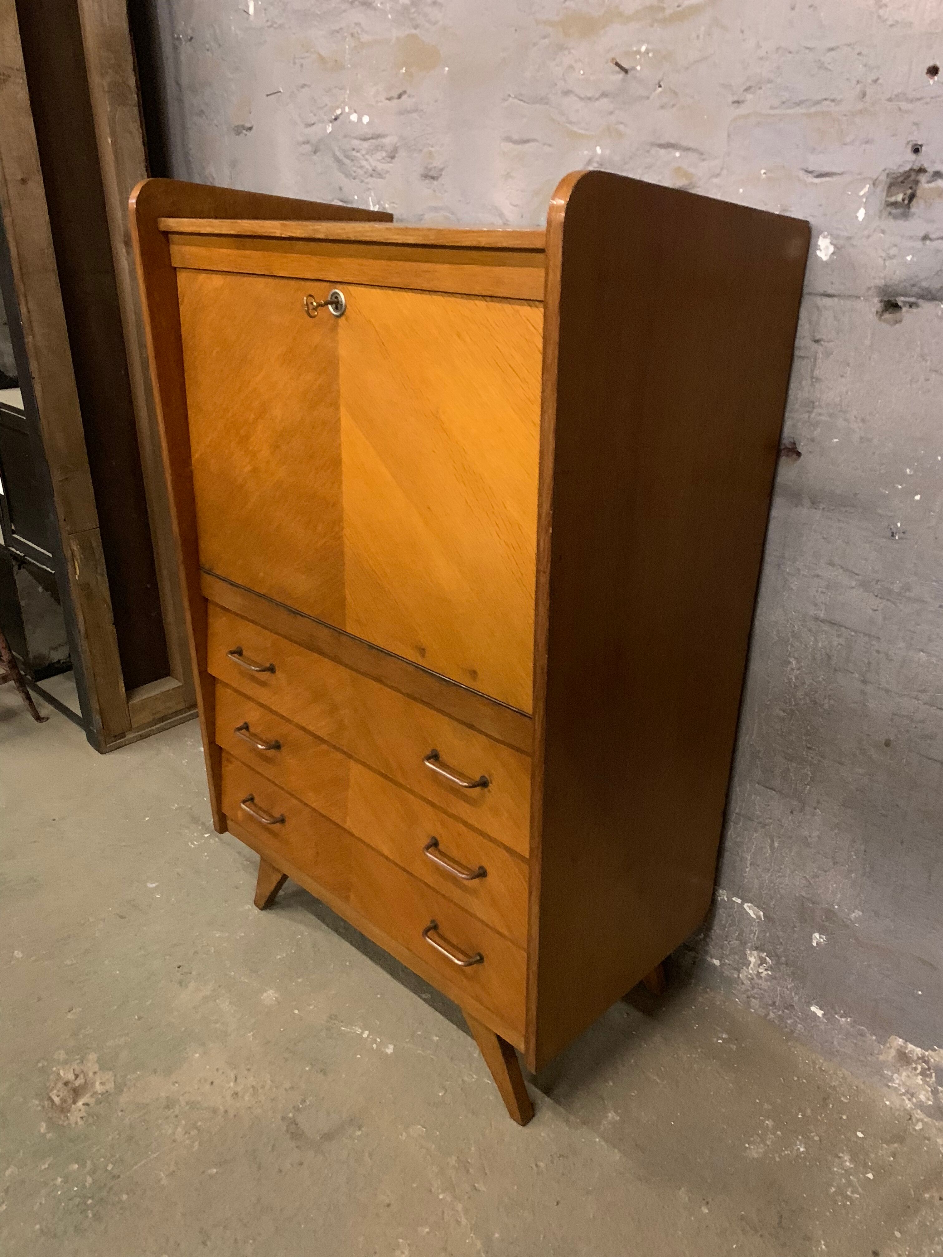 Secretary vintage oak compass feet, 1960s