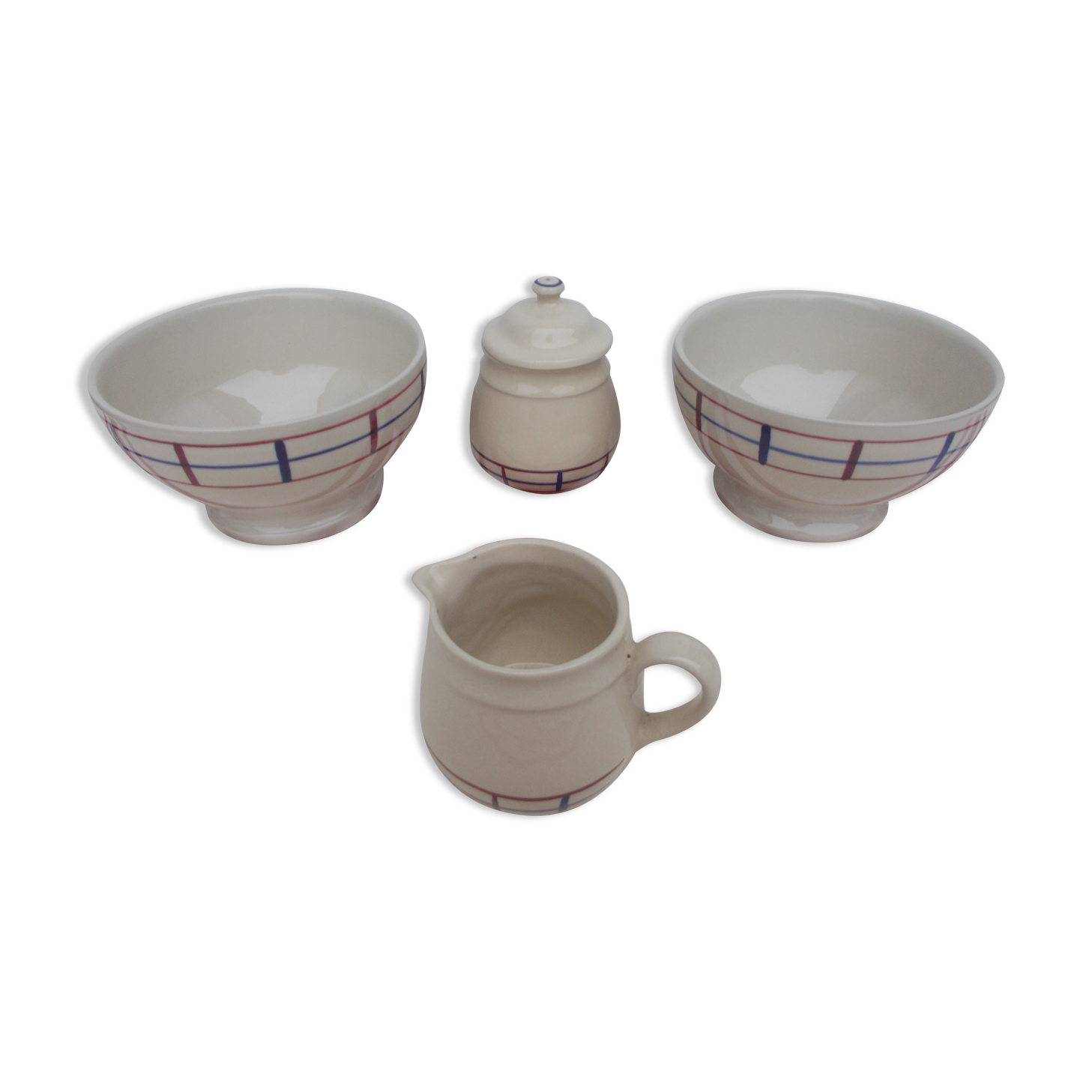 Set of 2 Basque bowls with sugar bowl and milk jug
