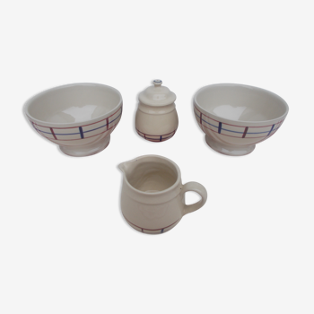 Set of 2 Basque bowls with sugar bowl and milk jug