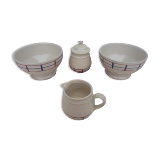 Set of 2 Basque bowls with sugar bowl and milk jug