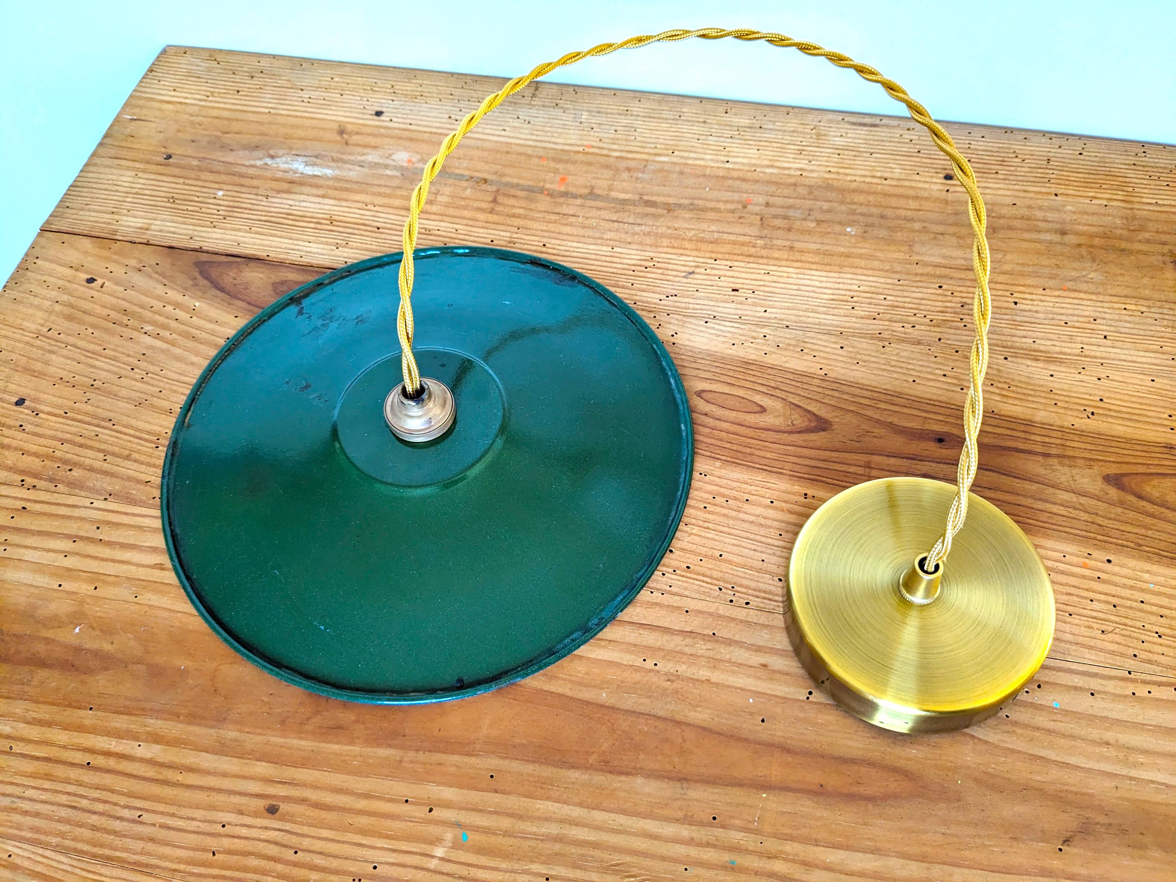Vintage industrial pendant light in green enamelled sheet metal