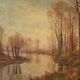 Grand tableau de paysage signé A. Corradi du XXe siècle