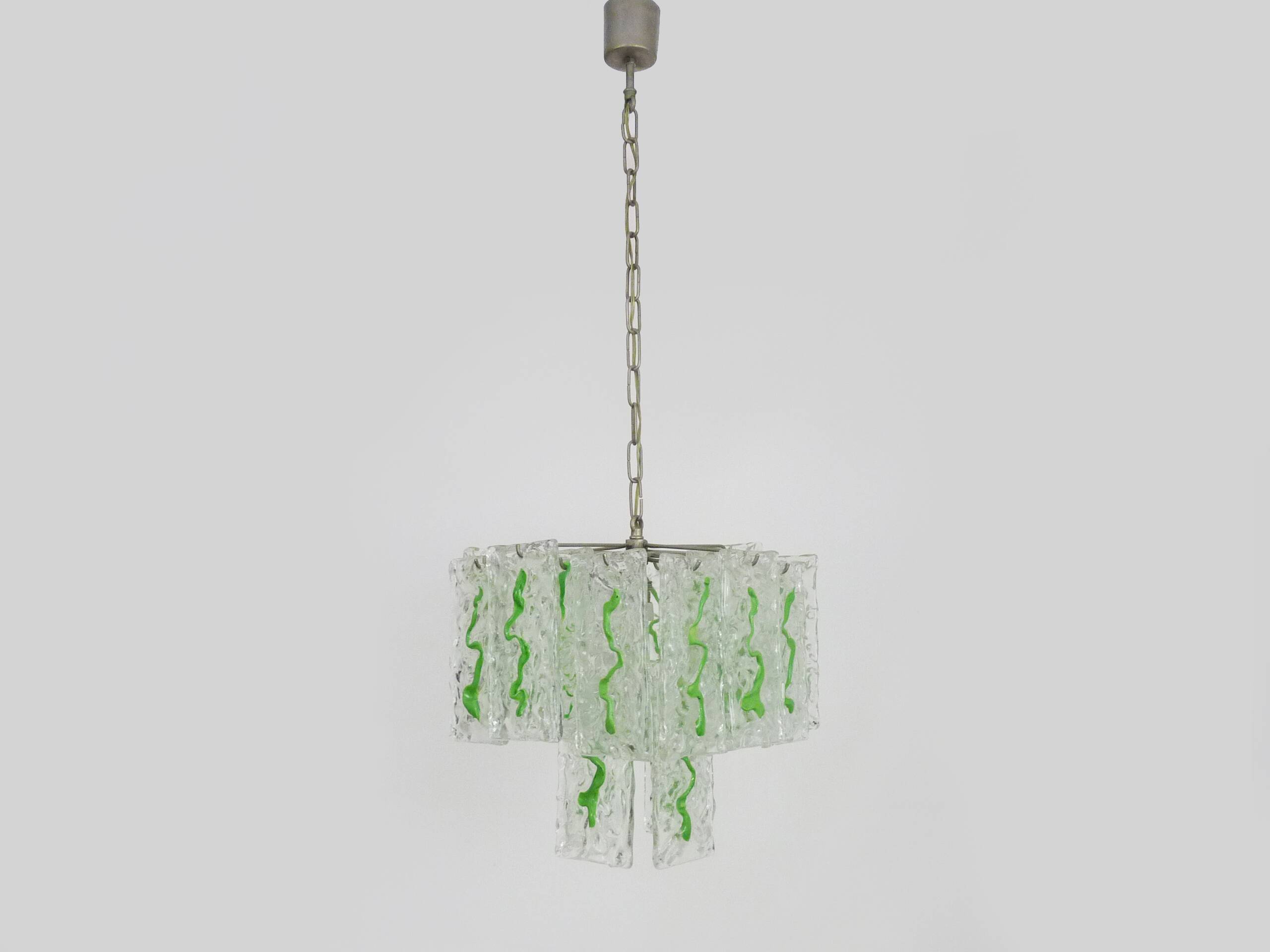 Mid-Century Italian Chandelier with Hanging Glass Plates Green Decor