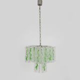 Lustre Mid-Century italien à plaques de verre suspendue décor vert