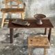 Small brutalist bench with backrest and armrests in Asian blonde teak H67 L6