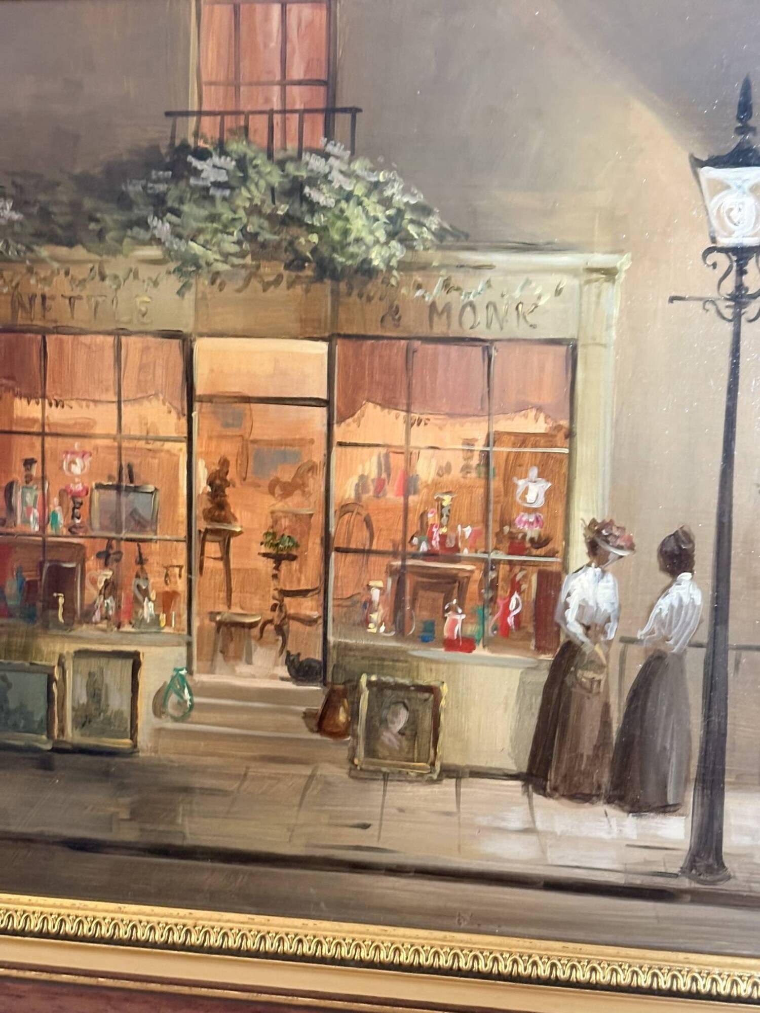 Oil Painting Panel Scene Parisian Street Paris Antique Romantic