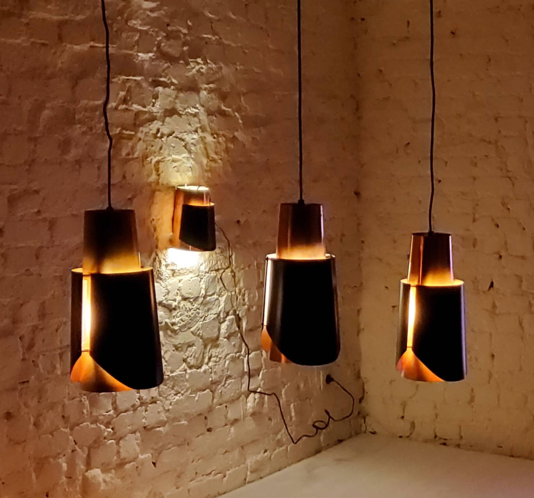 Vintage black brass 'østerport' pendant and wall lamp by Bent Karlby for Lyfa, Denmark 1960s