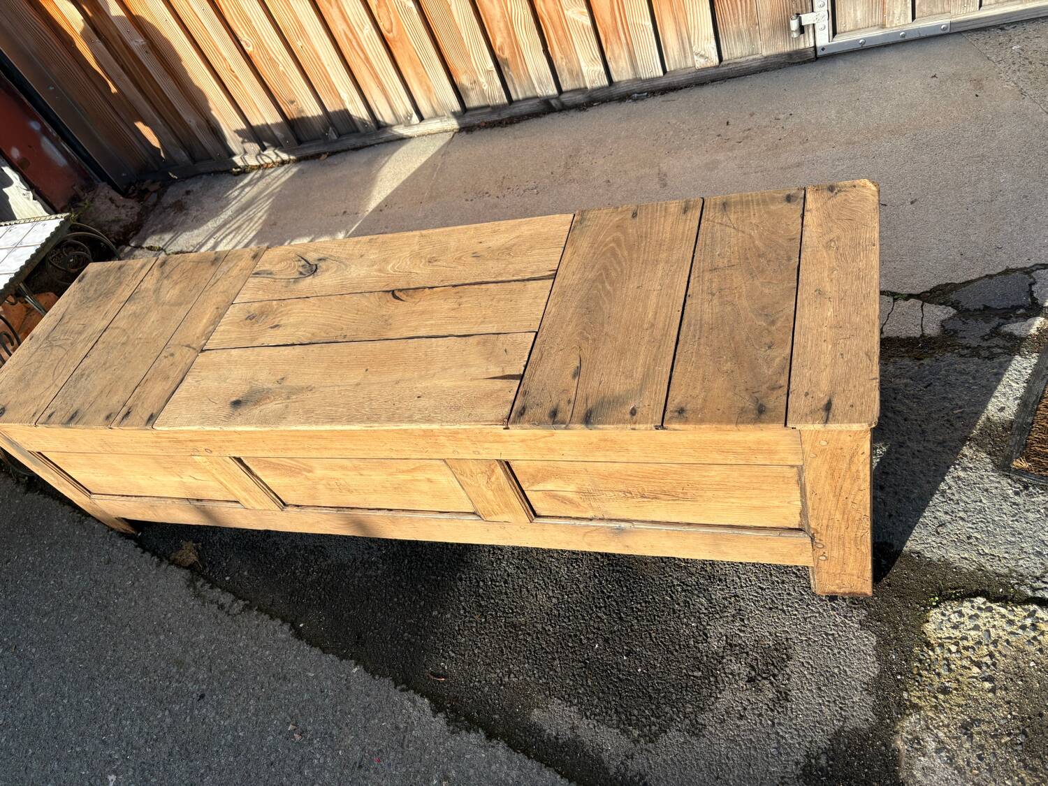 Antique solid wood storage bench – (sanded and ready to be treated)