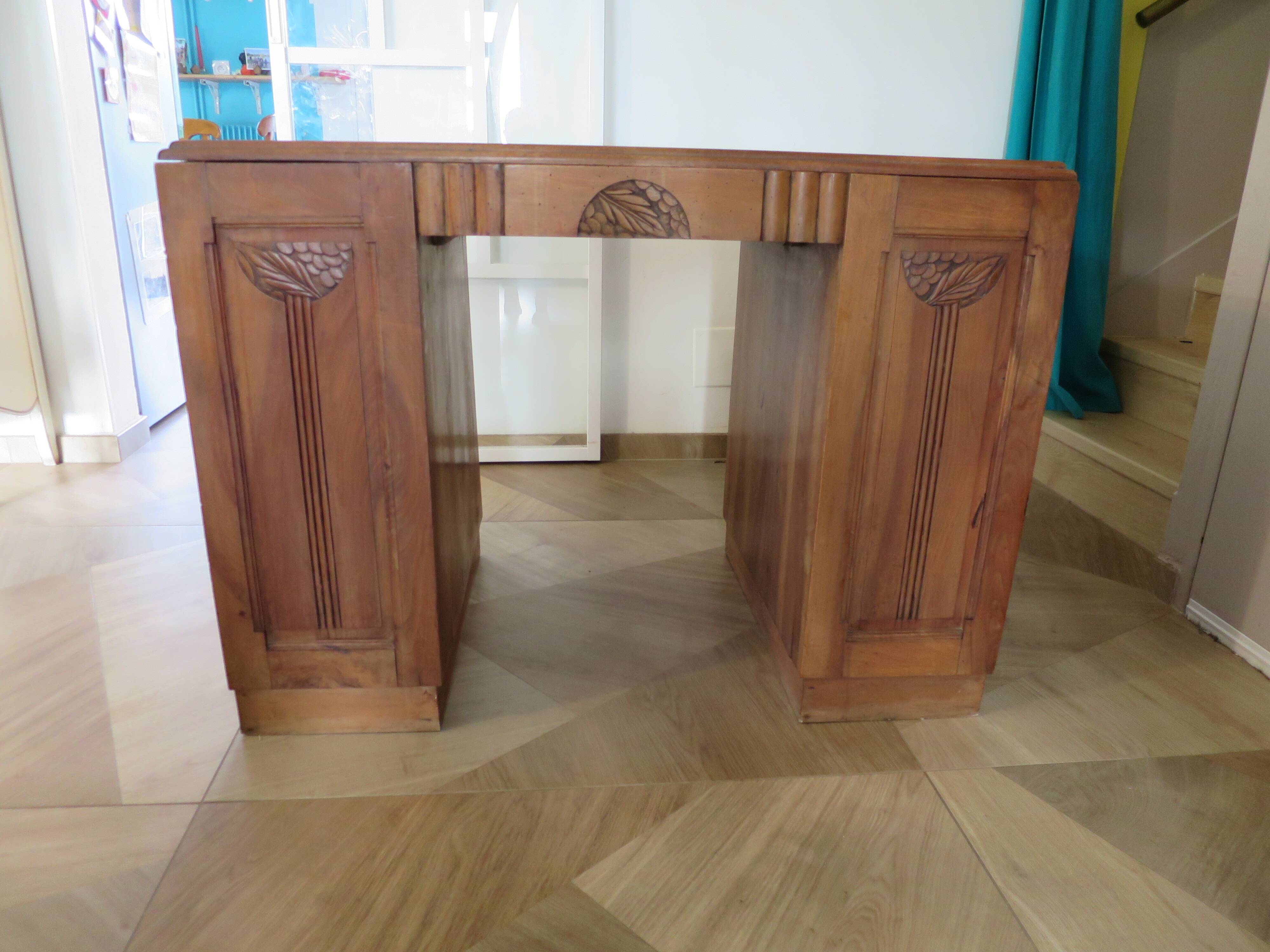 Vintage Art Deco schoolmaster's desk - double-sided - solid wood - 1940s/50s