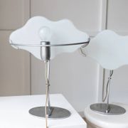 Pair of White Murano Glass Cloud Table Lamps with Chrome Stems, Italy 1980s