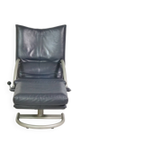 Vintage Design Leather Armchair Rolf Benz BMP 418 with Footstool, 1980s