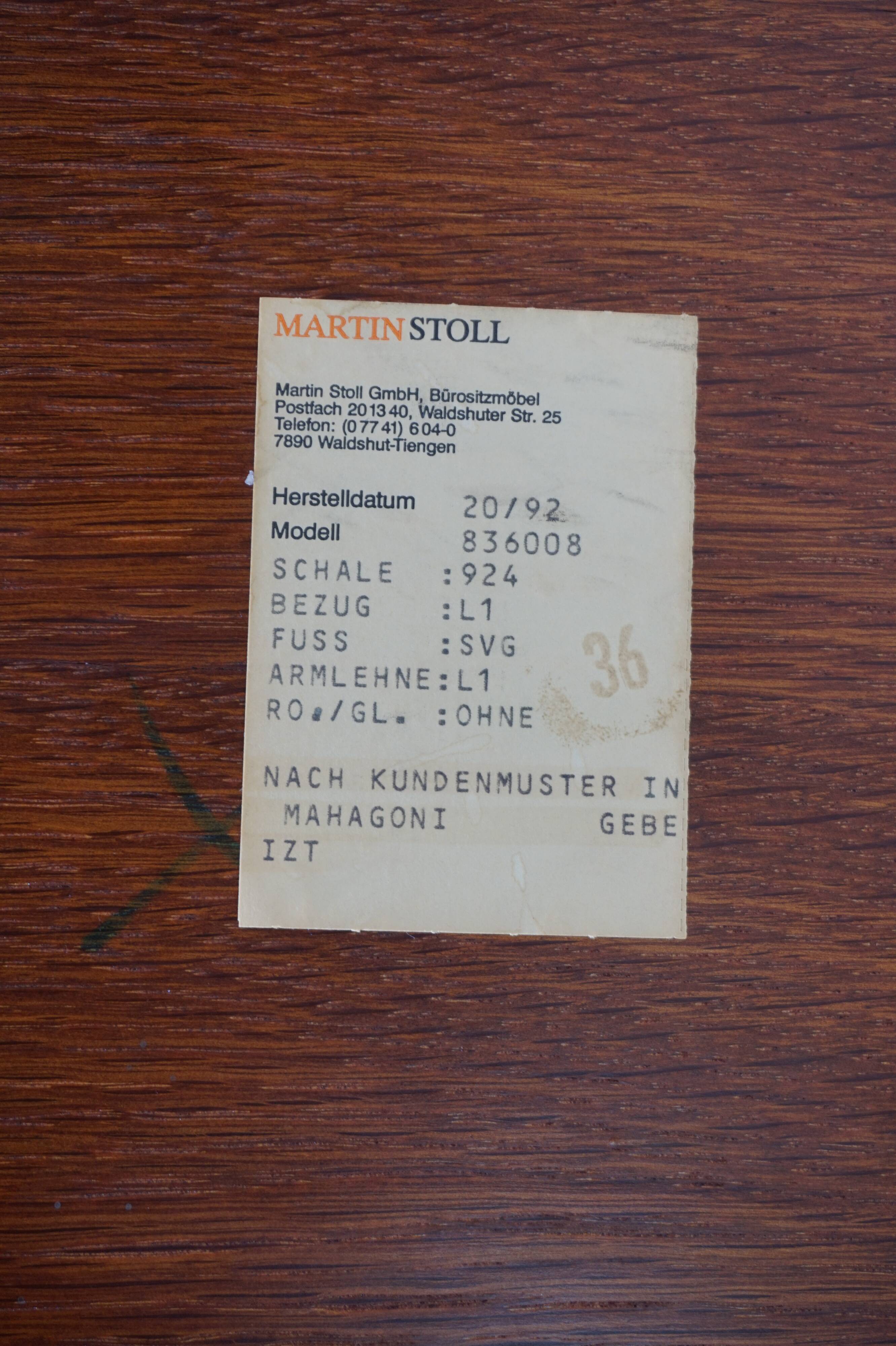 Set of 4 Martin Stoll Leather Dining/Conference Chairs by Professor Karl Dittert