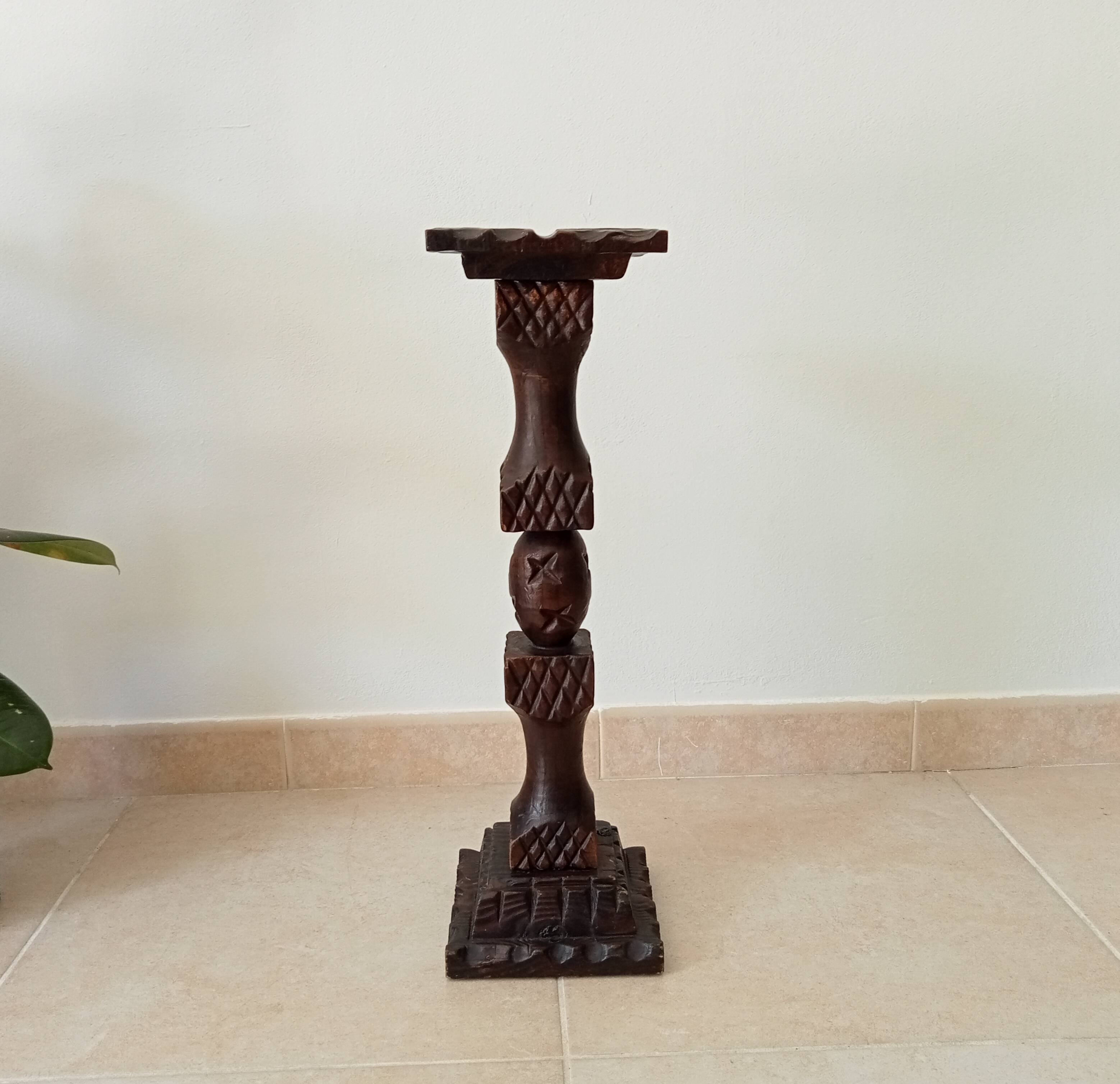 Vintage carved wooden pedestal ashtray