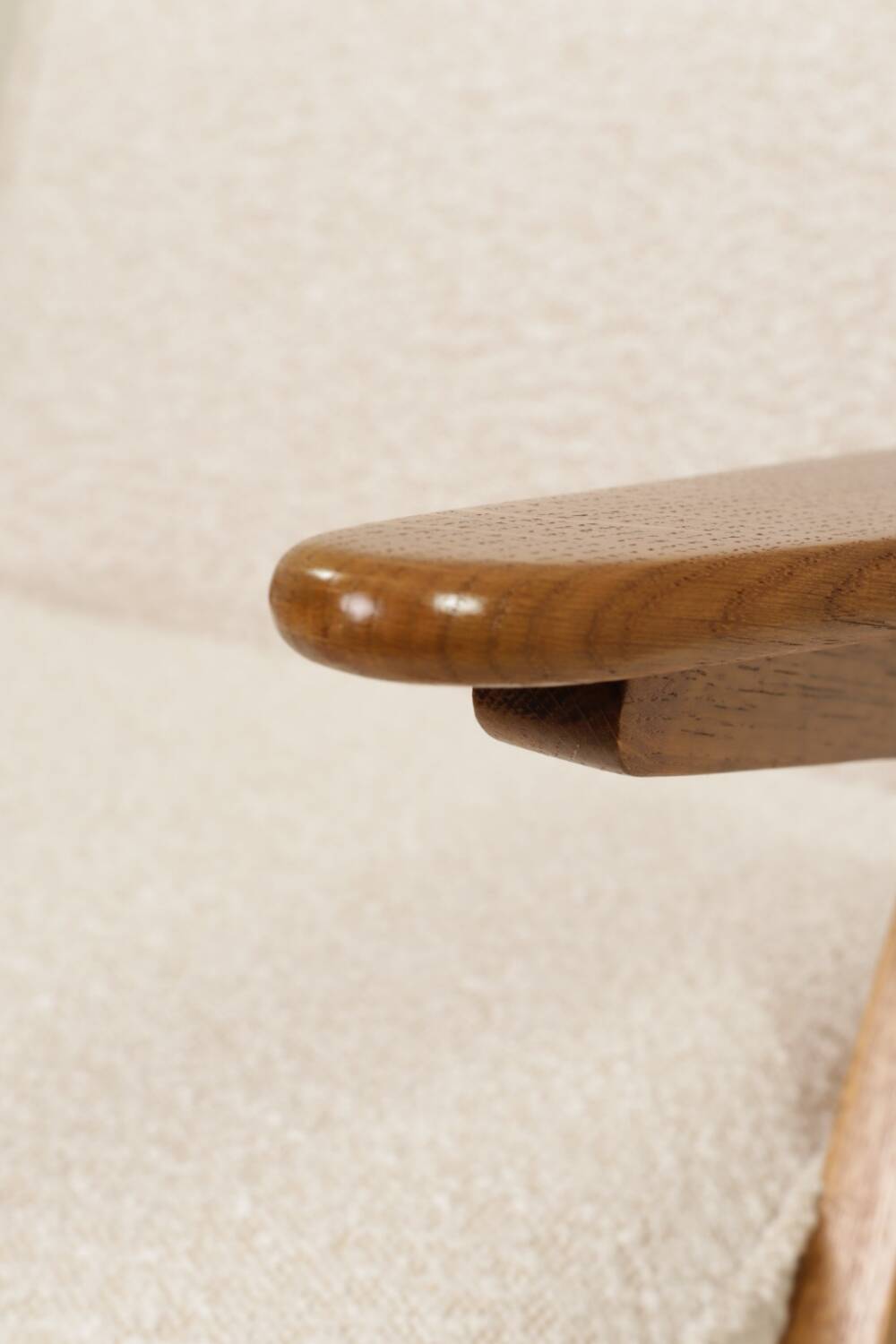 Vintage armchair rustic oak pearl bouclé concluded by Chierowski