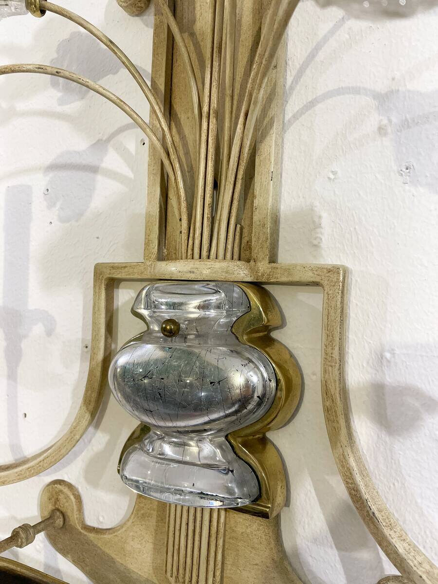 Pair of Silver Wrought Iron And Glass Wall Lights by Banci, Italy, 1940s