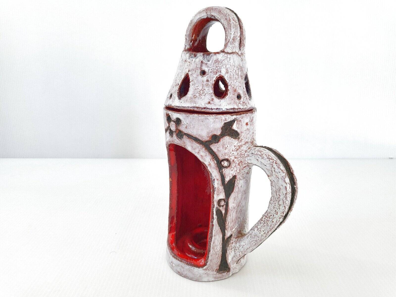 Vintage ceramic terracotta glazed candle holder - 1970s