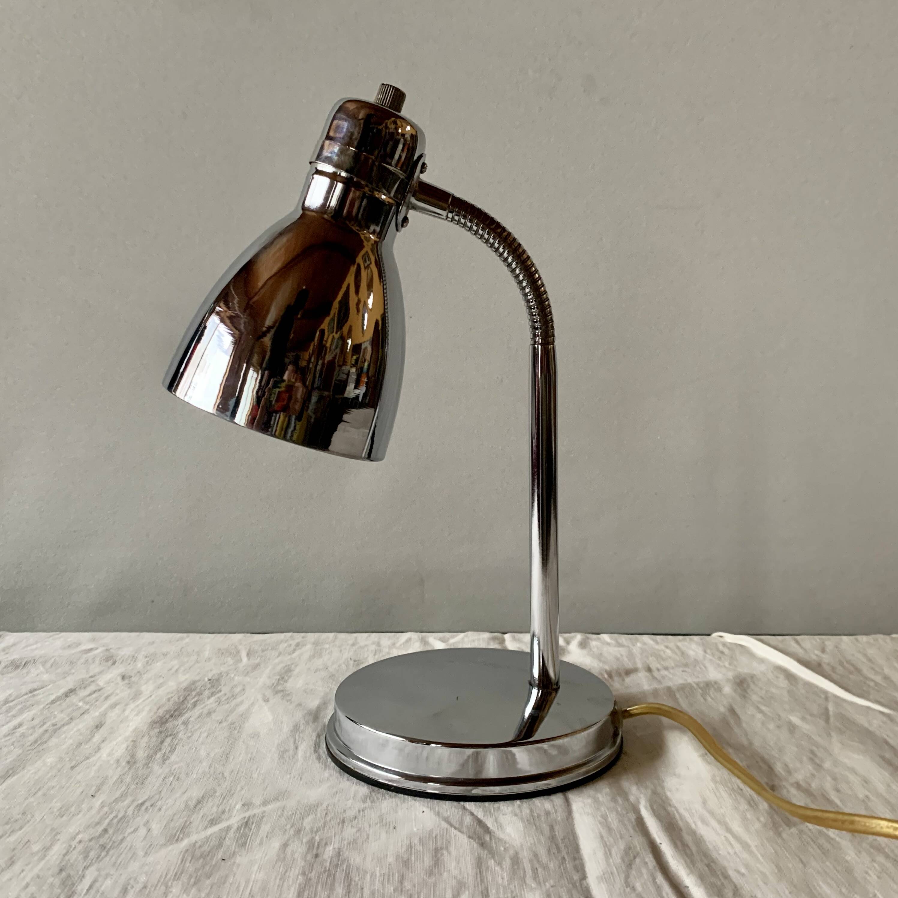 Massive vintage side lamp in chromed metal
