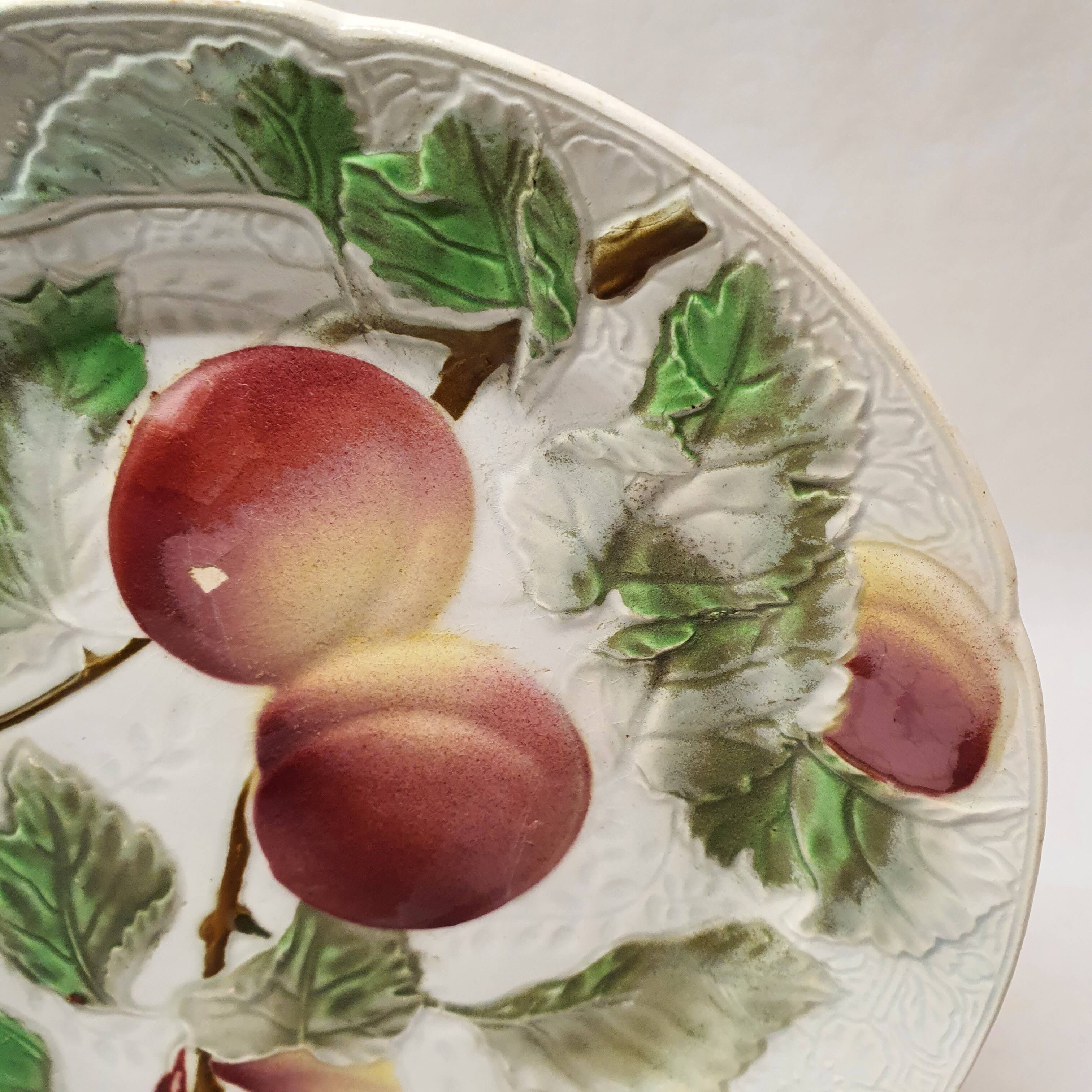 Decorative Plate Barbotine St Clément Made In France Vintage Peach Fruit Pattern