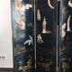 Chinese screen in black lacquer and marble stone