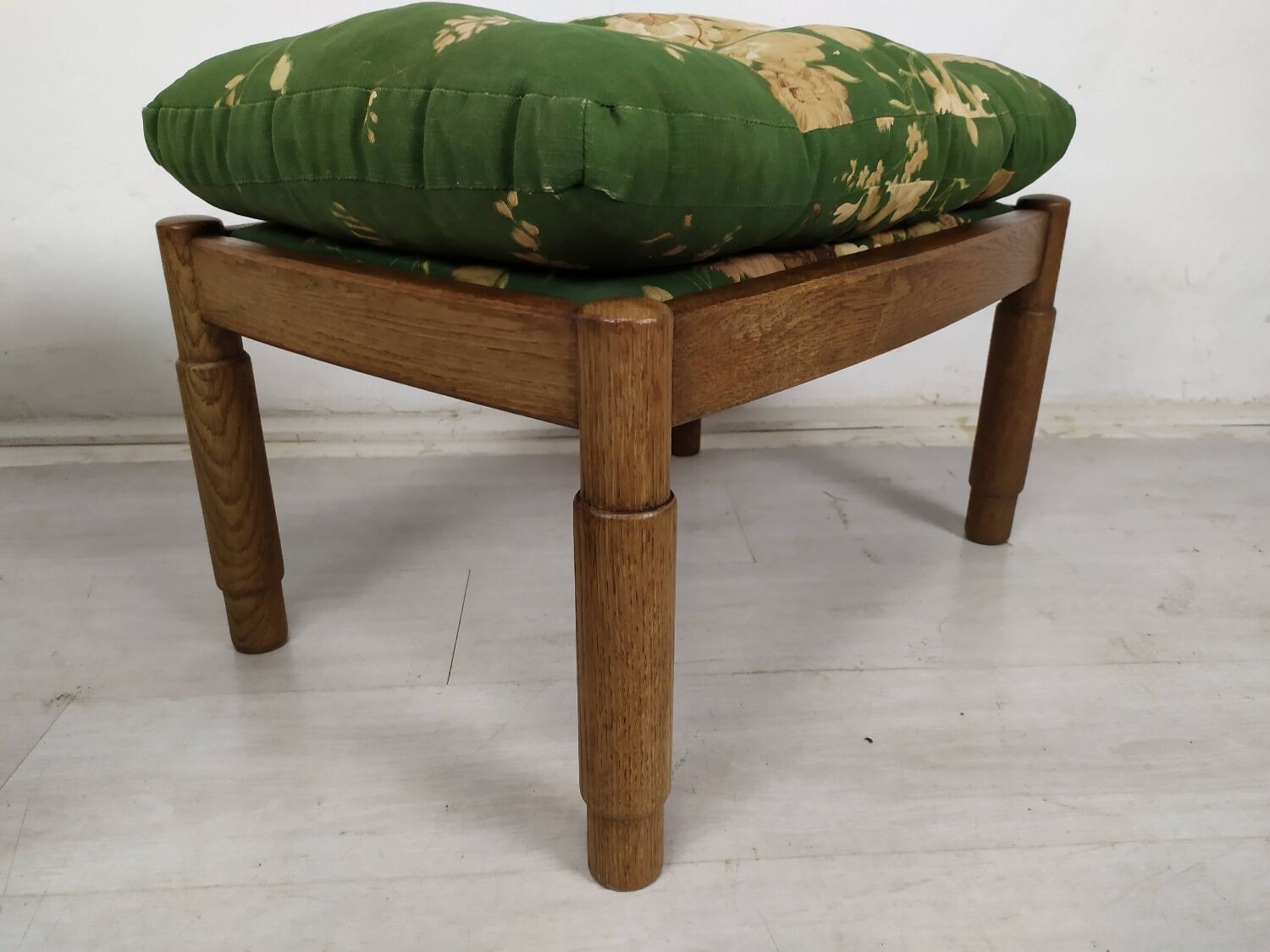 Pair of vintage oak poufs