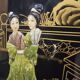 Vintage Chinese black lacquer cabinet soapstone, mother-of-pearl bohemia