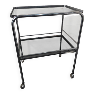 Vintage chrome metal dessert trolley with smoked glass from the 1970s.