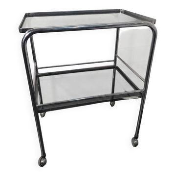 Vintage chrome metal dessert trolley with smoked glass from the 1970s.