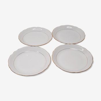 Set 4 hollow plates white and gold porcelain