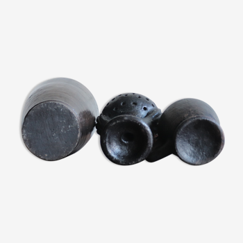 Set de 3 poteries marron et noire vintage