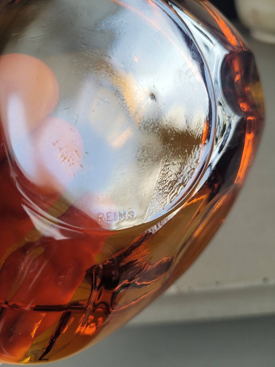 Set of 2 amber Reims glass ashtrays