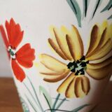 Vintage Vallauris 1960s Studio Art Vase Hand Painted Flowers & Yellow