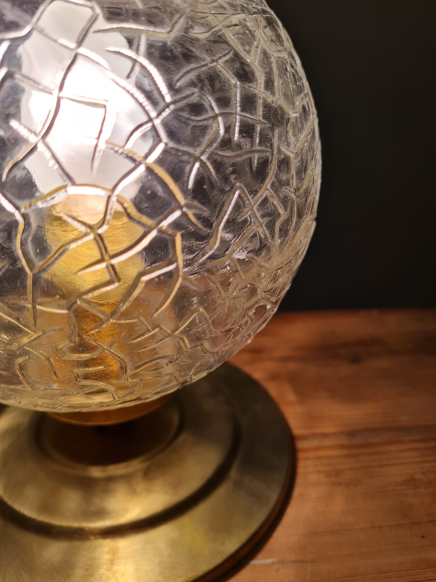 Vintage globe table lamp in molded glass