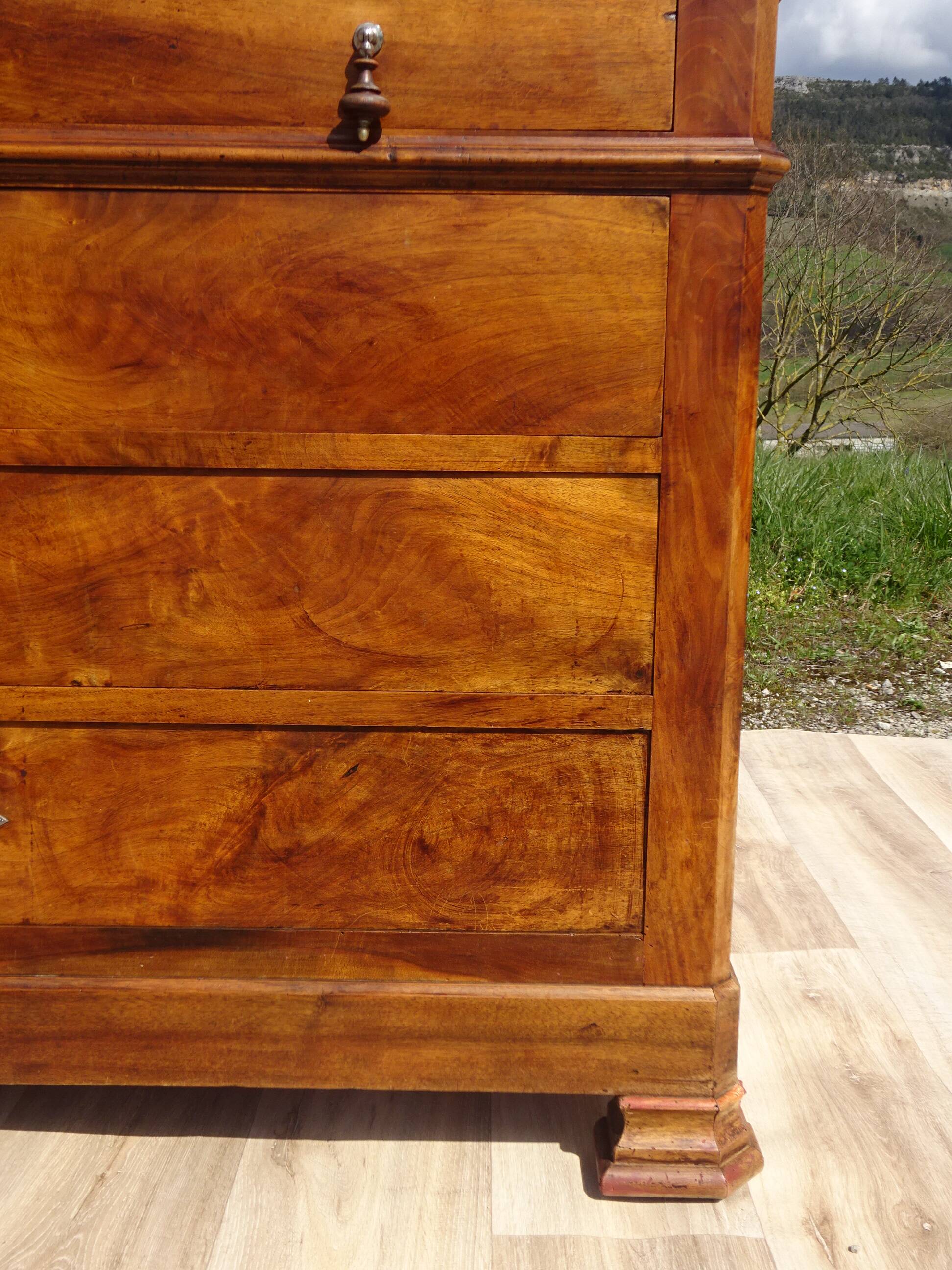 Ancienne commode Louis Philippe en noyer marbre blanc