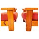 Fauteuils vintage en bois et velours rouge du milieu du siècle, lot de deux, Italie 1970