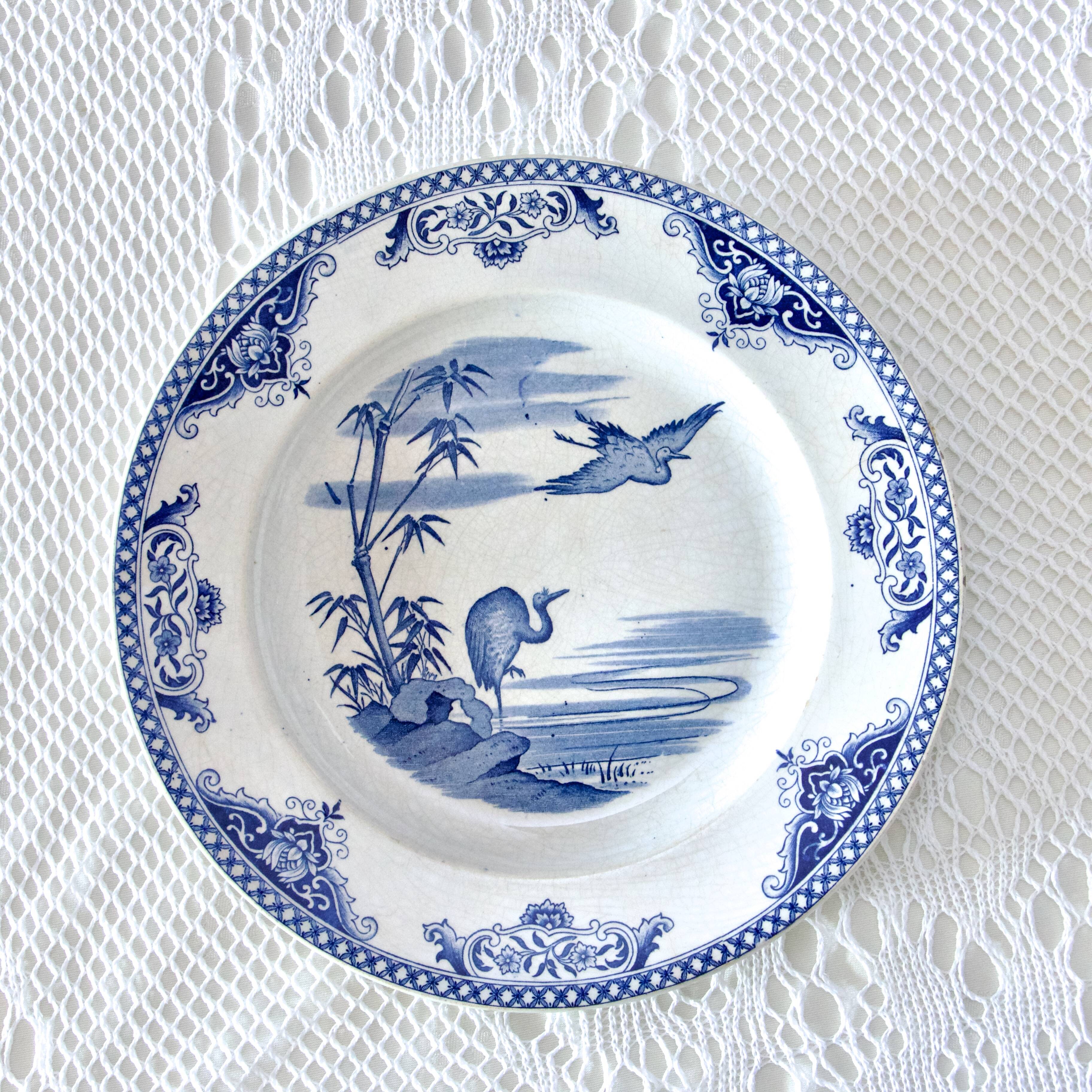 19th century plates Gien iron earth collection with Japanese birds