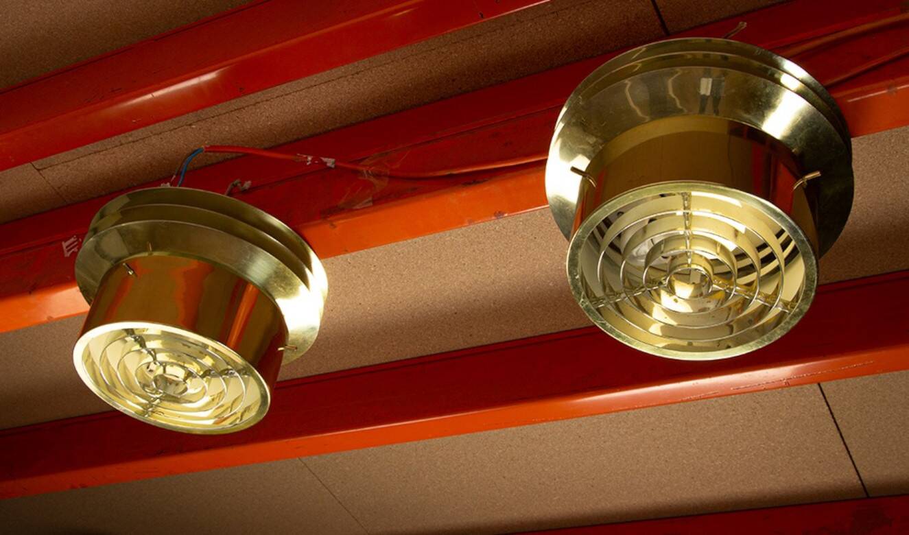 Pair of Danish brass ceiling lights model T742, Hans Agne Jakobson 1960.