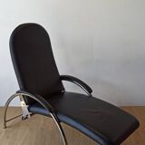 Chromed leather armchair, chaise longue from the 1970s.
