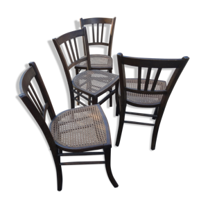 lot de 4 chaises de bistrot cannées