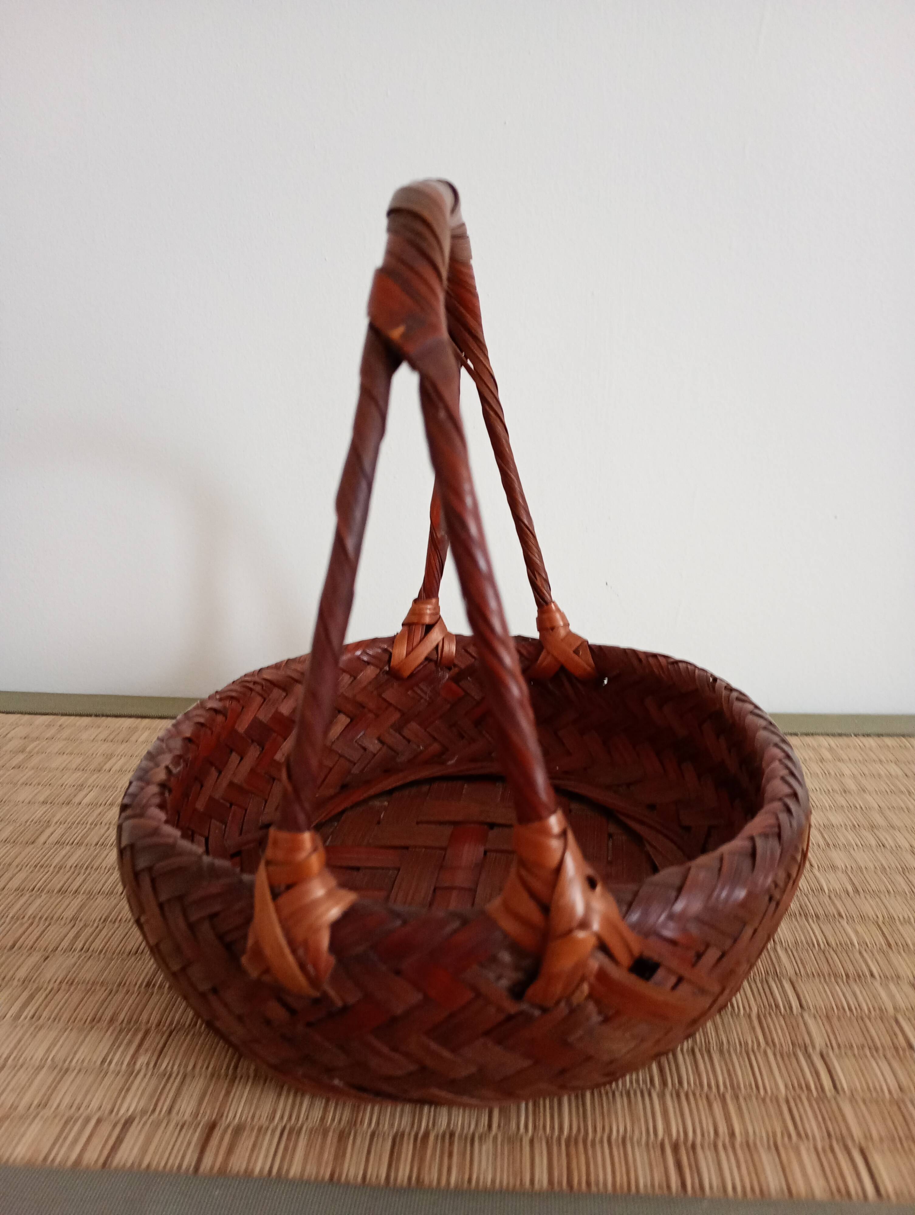 Japanese woven bamboo basket. Ikebana.