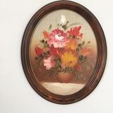 Medallion frame oil on canvas flowers