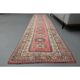 1970s Vintage Turkish Handmade Wool & Cotton Pink Runner Rug 82x359