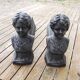 Antique cast iron fireplace andirons: bust of a garçonne