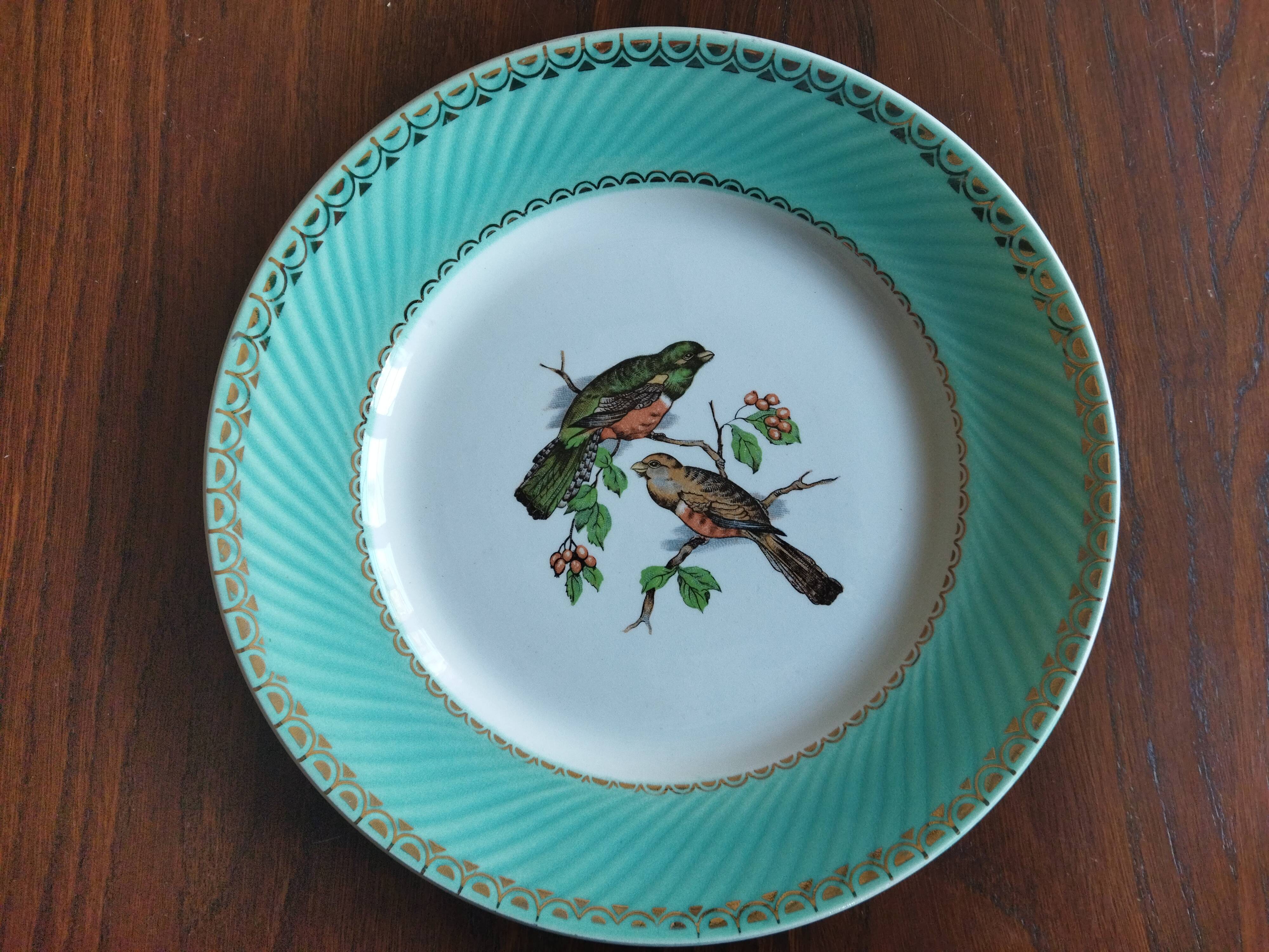 6 assiettes plates Fenal Badonviller "Oiseaux" vintage années 1950