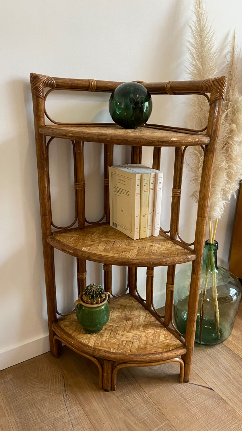 Vintage rattan corner shelf