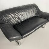 Postmodern leather and chrome sofa, c.1970
