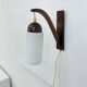 Vintage Scandinavian wall lamp with teak and opaline glass shade , 1960s