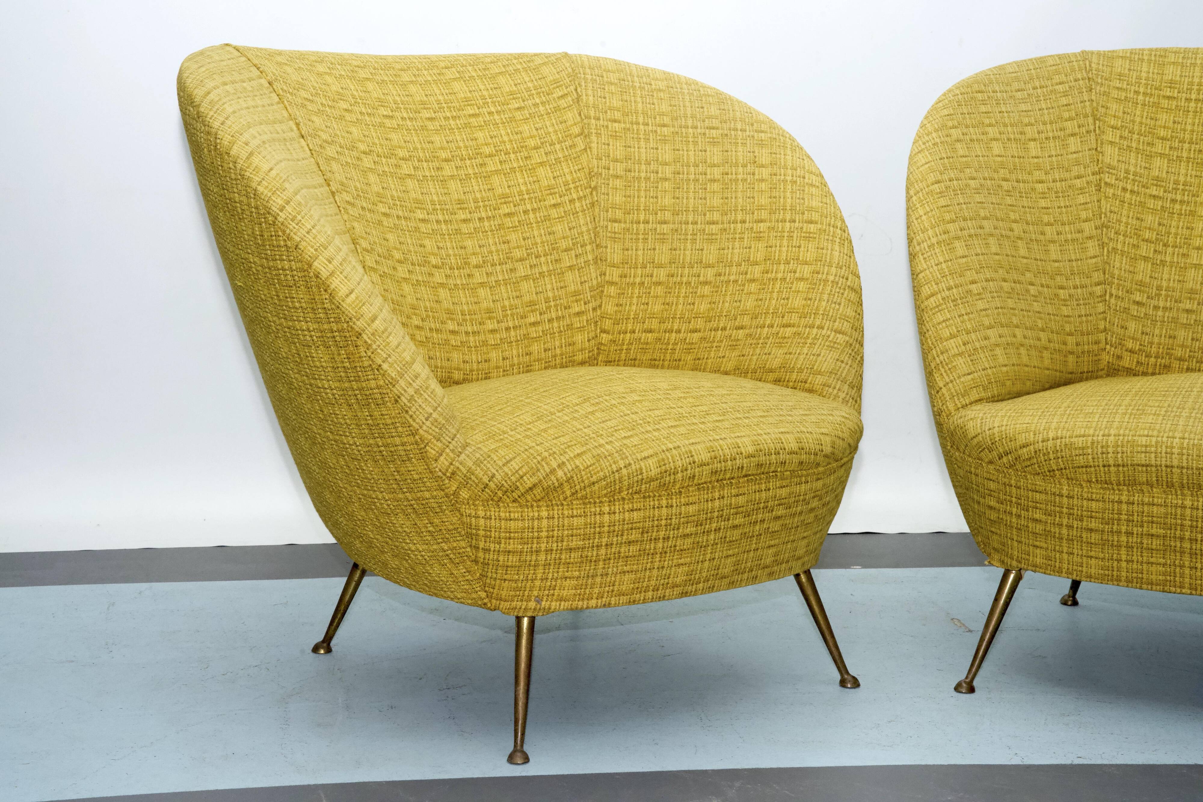 Pair of Ico Parisi-Style Armchairs in Original Fabric, Italy, 1950s
