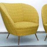 Pair of Ico Parisi-Style Armchairs in Original Fabric, Italy, 1950s